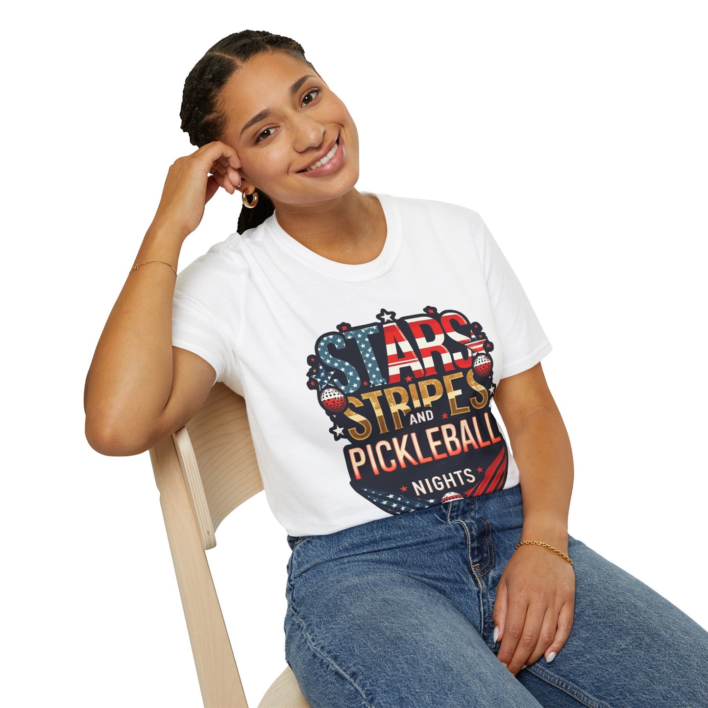Stars, Stripes and Pickleball Nights Comfort Tee – Unisex Soft-Style
