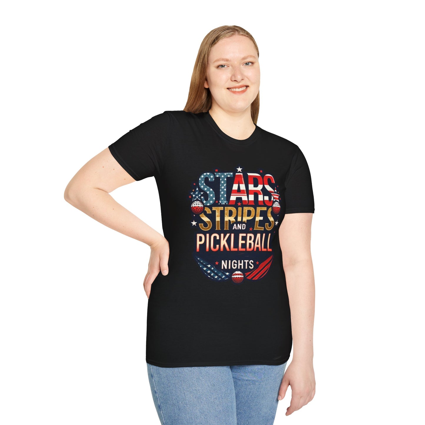Stars, Stripes and Pickleball Nights Comfort Tee – Unisex Soft-Style