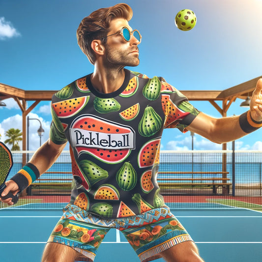 man playing pickleball wearing a custom pickleball shirt