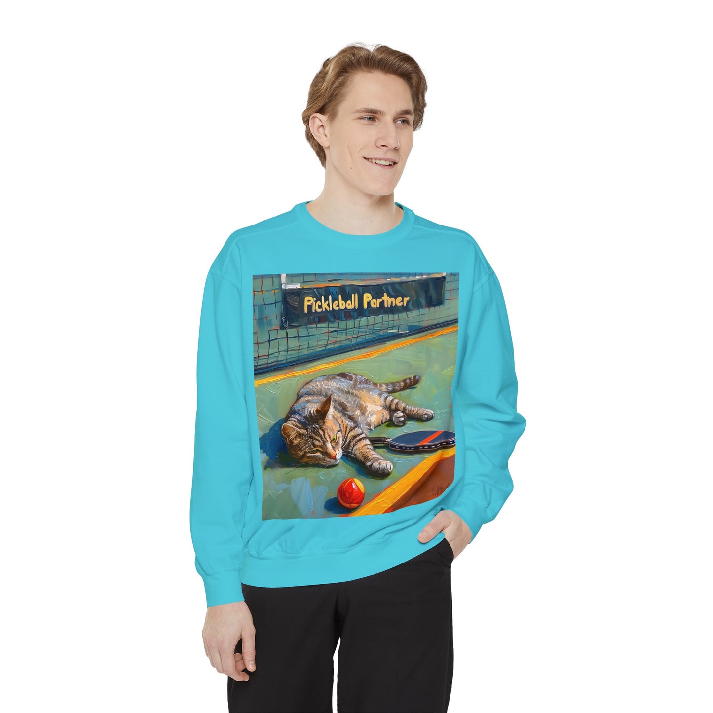 Court Conqueror Cat – Unisex Cozy Pickleball Sweatshirt