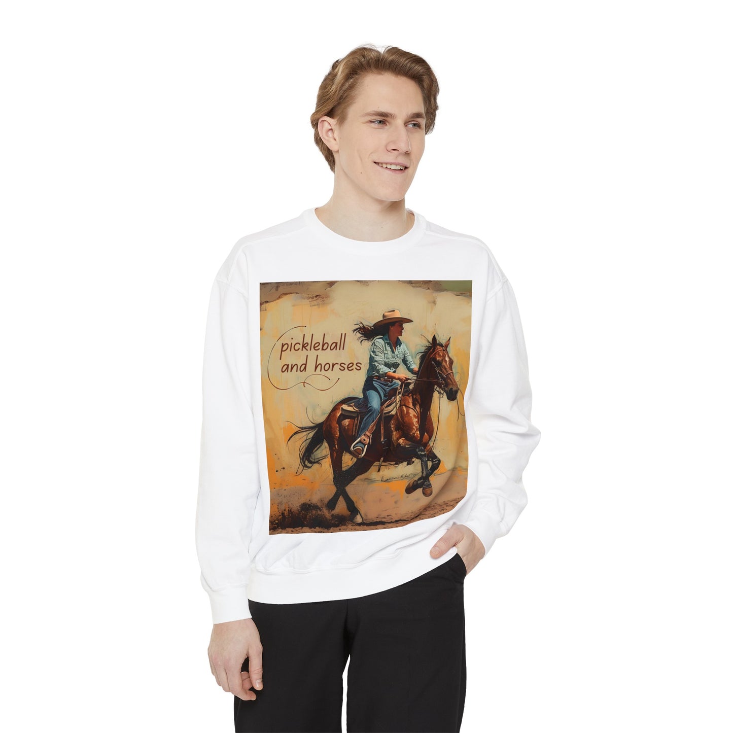 Pickleball and Horses – Unisex Cozy Pickleball Sweatshirt