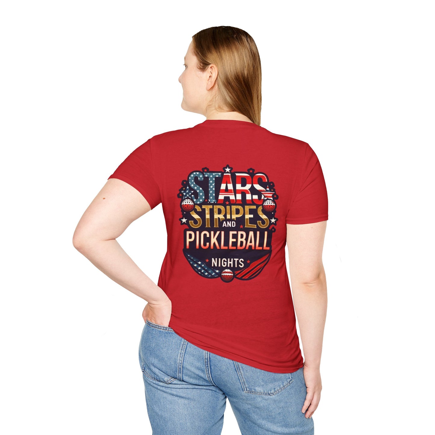 Stars, Stripes and Pickleball Nights Comfort Tee  – Unisex Soft-Style Back