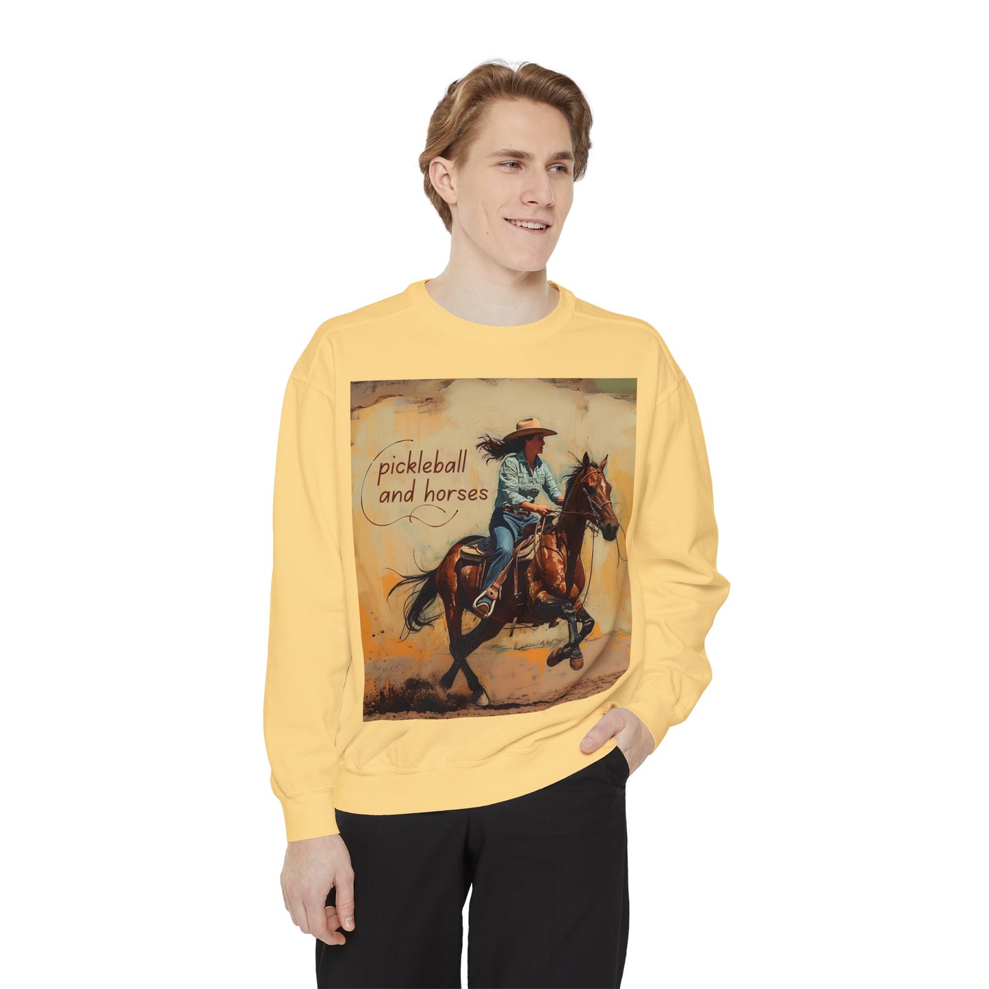 Pickleball and Horses – Unisex Cozy Pickleball Sweatshirt