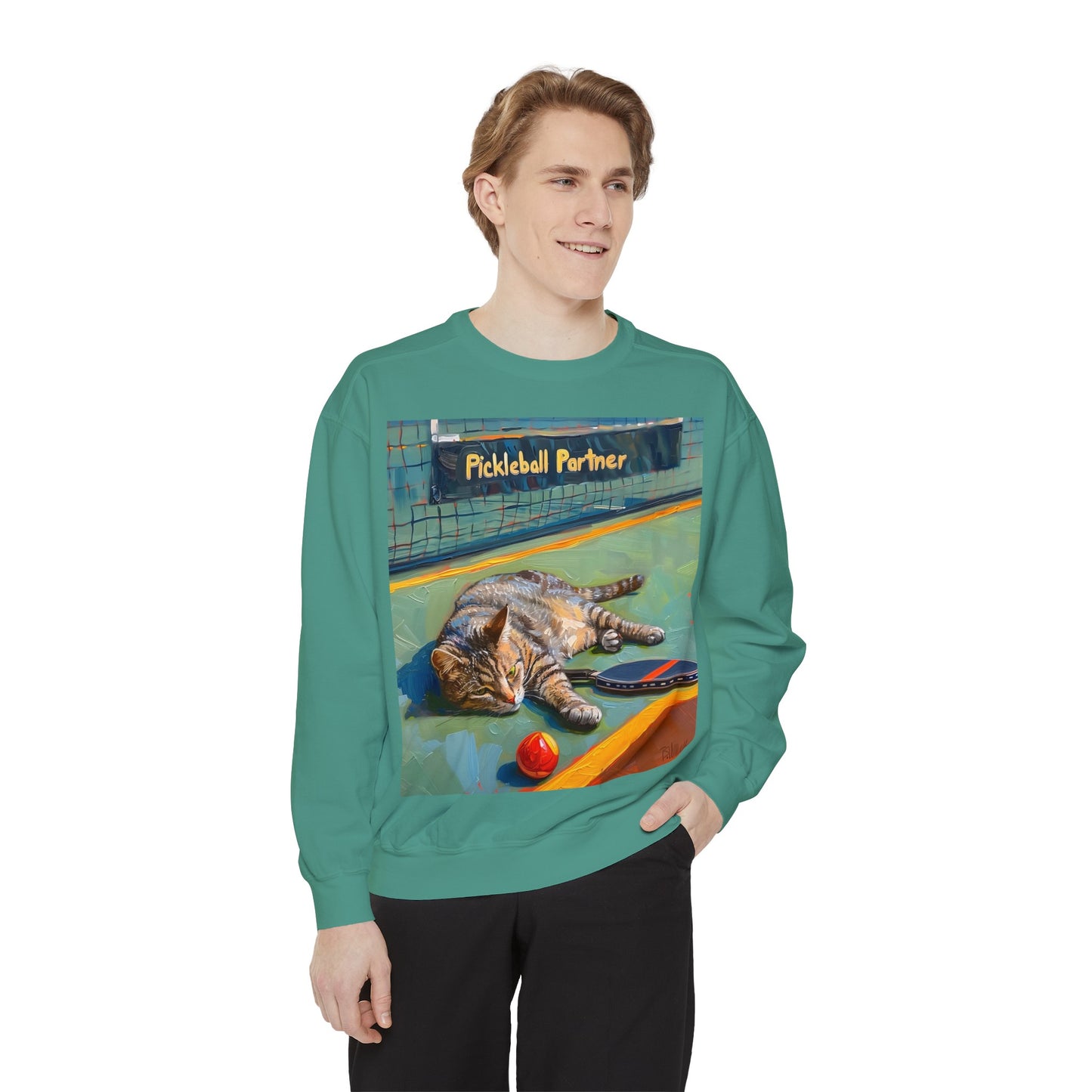 Court Conqueror Cat – Unisex Cozy Pickleball Sweatshirt