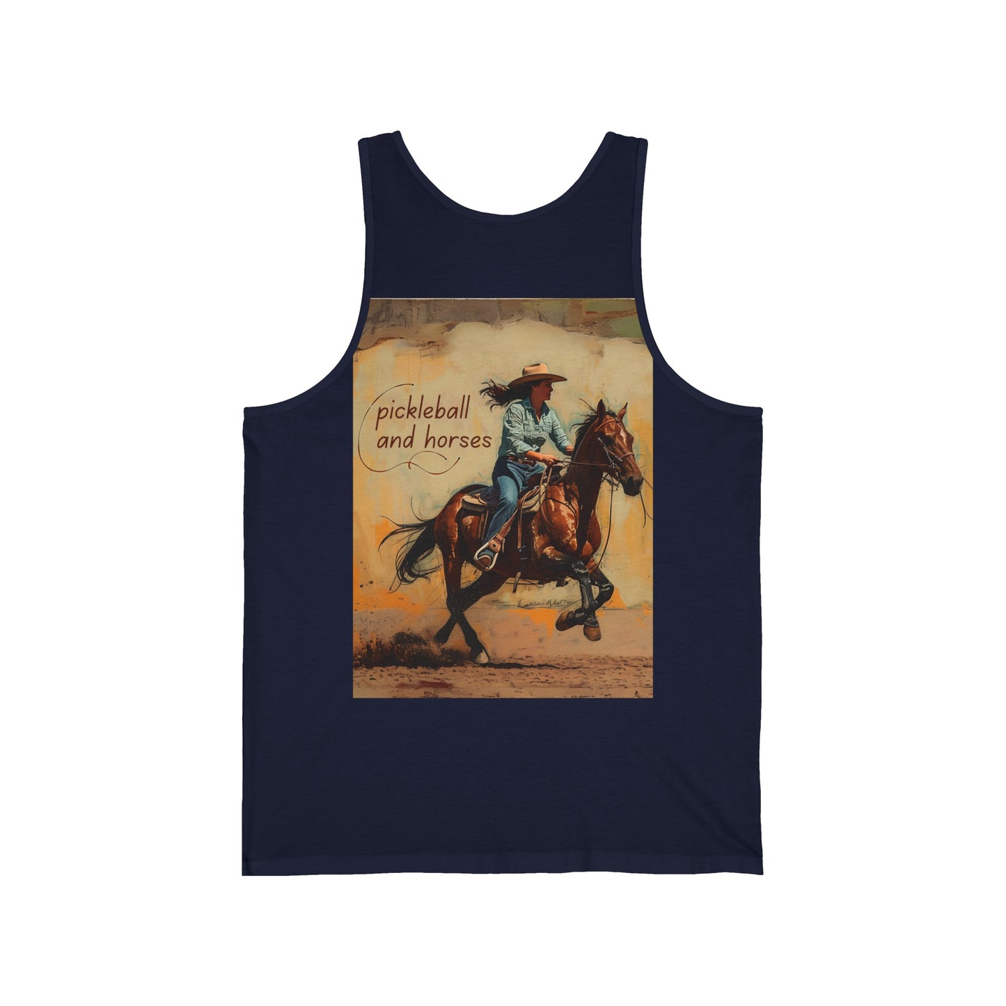 Classic Pickleball and Horses Unisex Jersey Tank