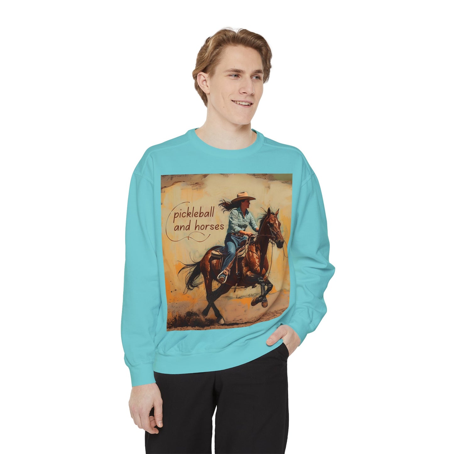 Pickleball and Horses – Unisex Cozy Pickleball Sweatshirt