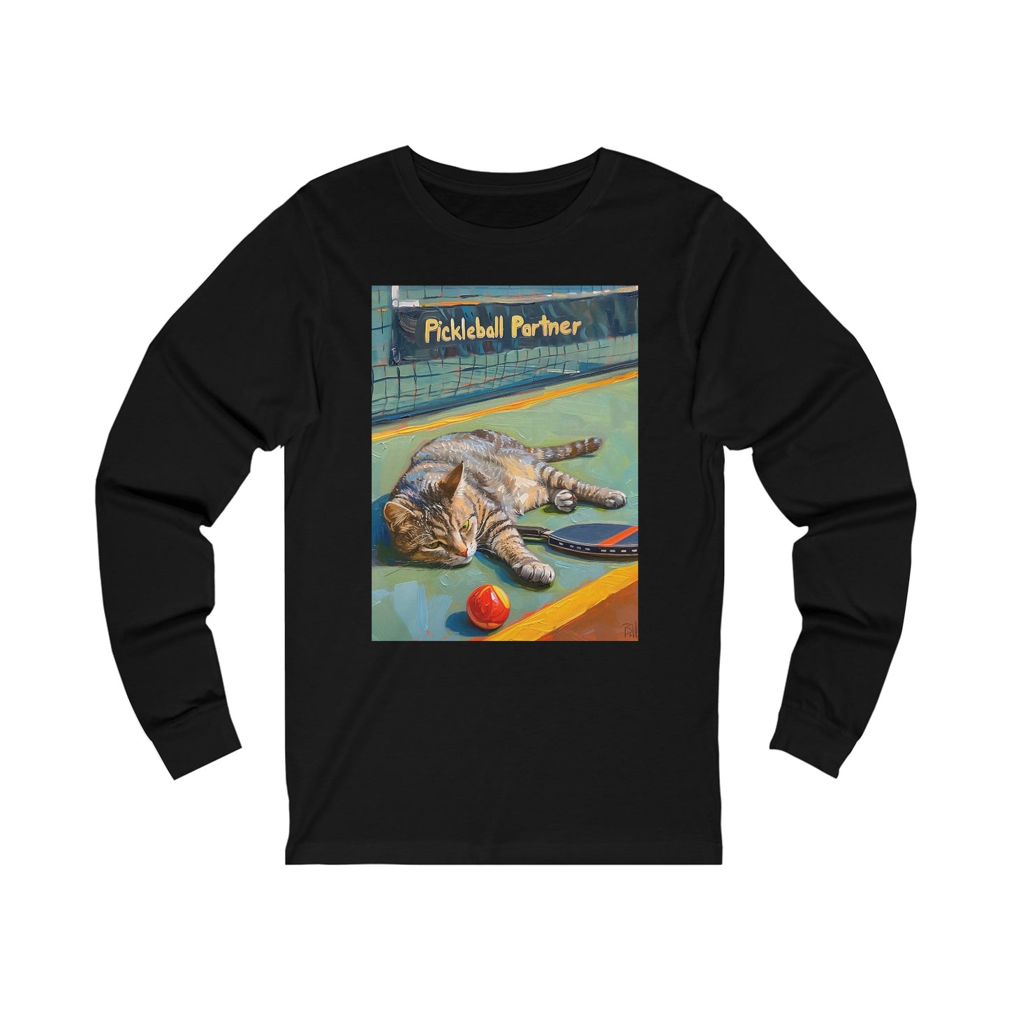 Furry Forehand Feline – Unisex Long Sleeve Pickleball Tee