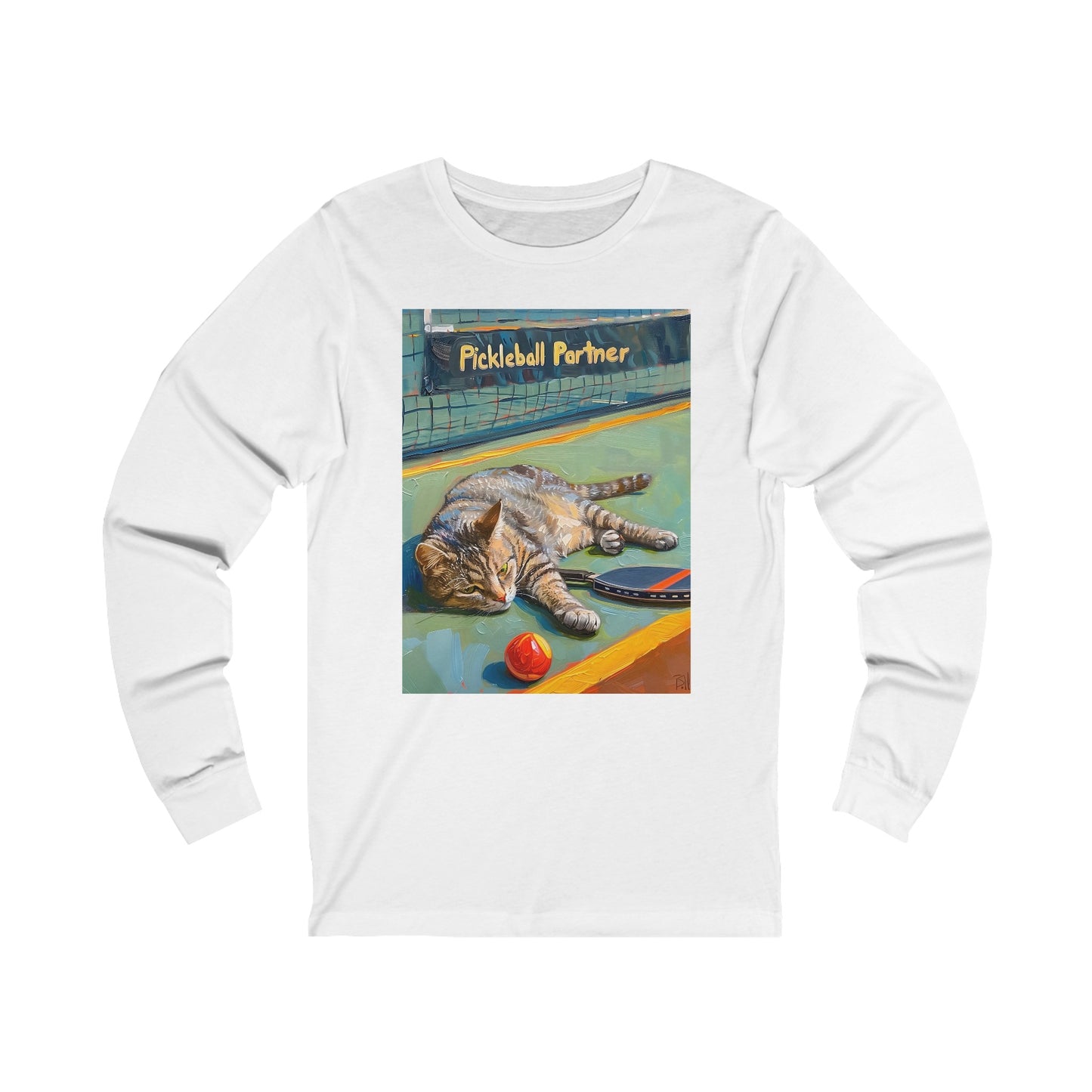 Furry Forehand Feline – Unisex Long Sleeve Pickleball Tee