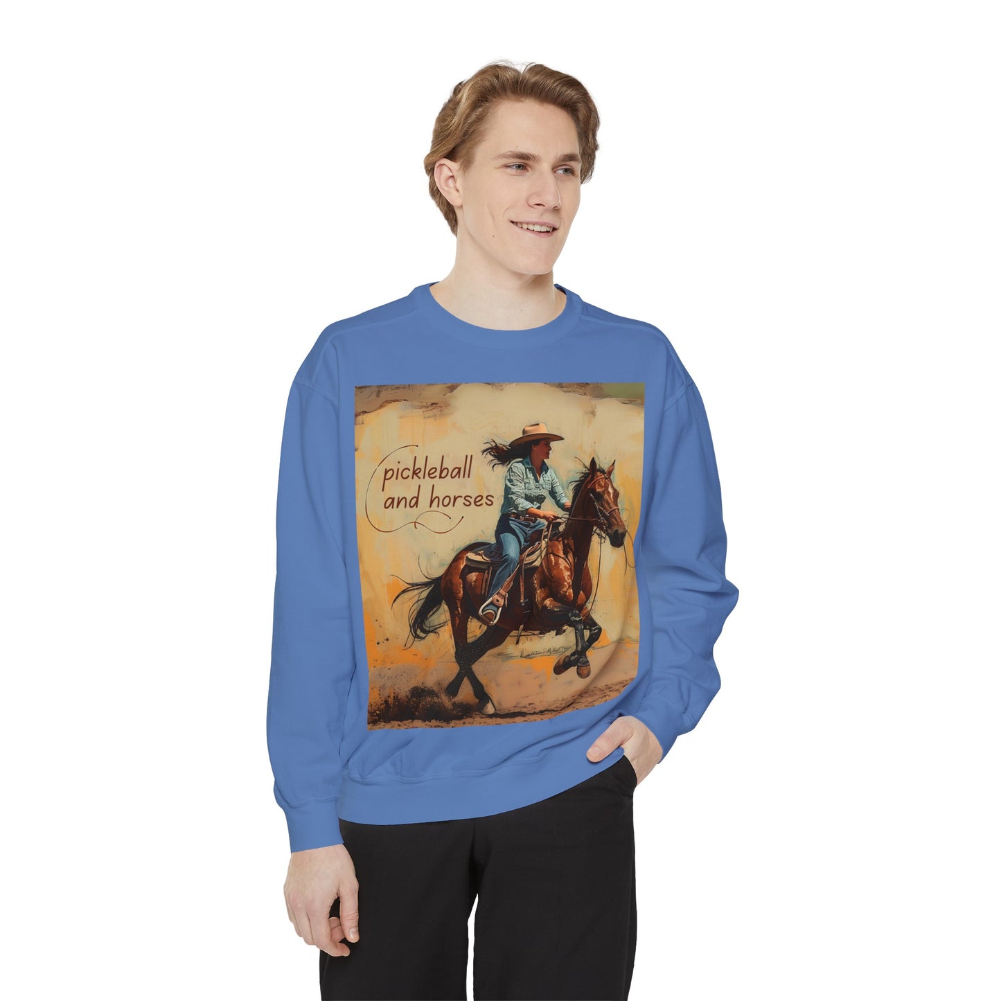 Pickleball and Horses – Unisex Cozy Pickleball Sweatshirt