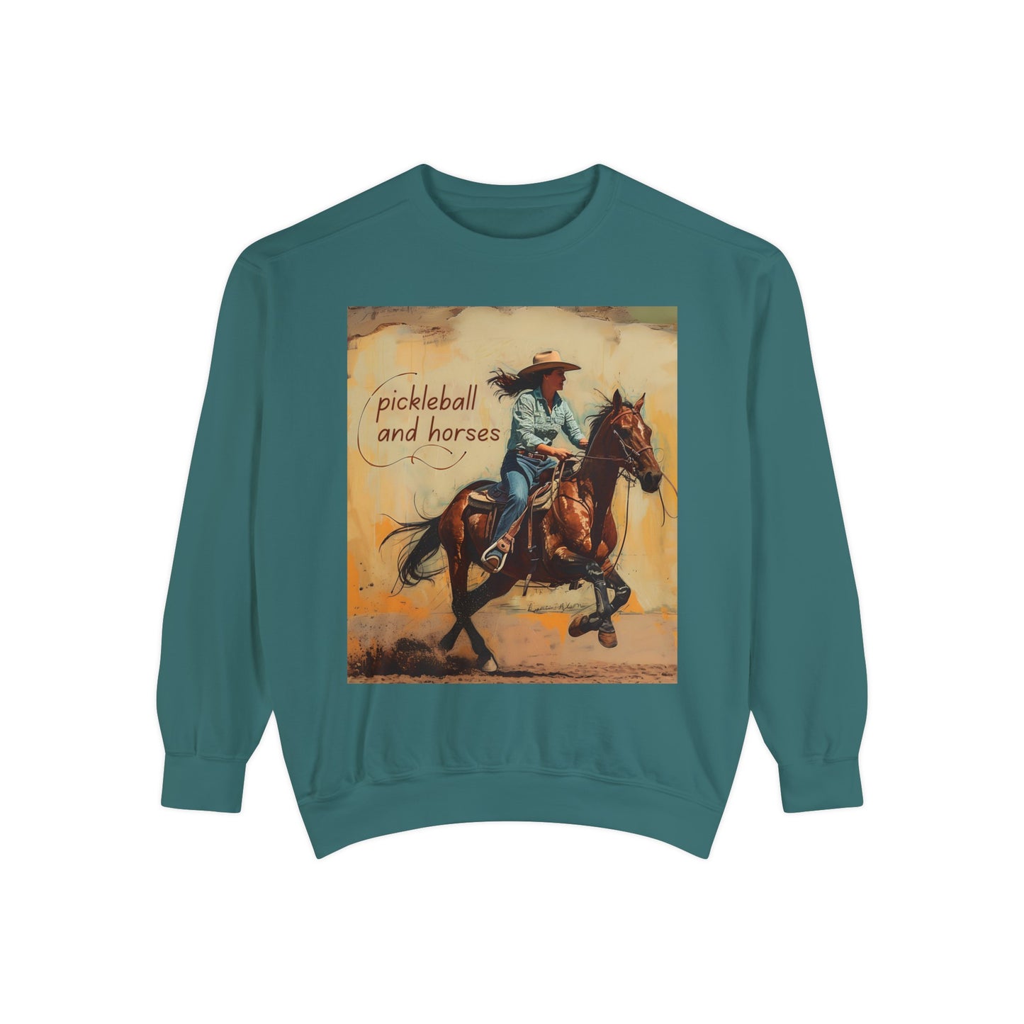 Pickleball and Horses – Unisex Cozy Pickleball Sweatshirt