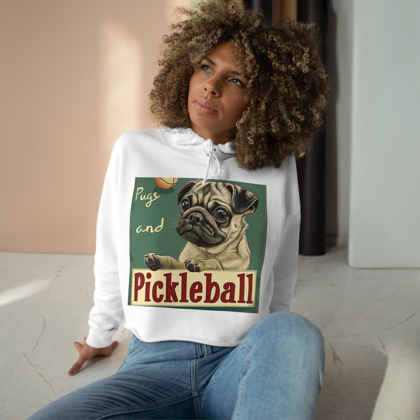 Pugs and Pickleball Casual Crop Hoodie