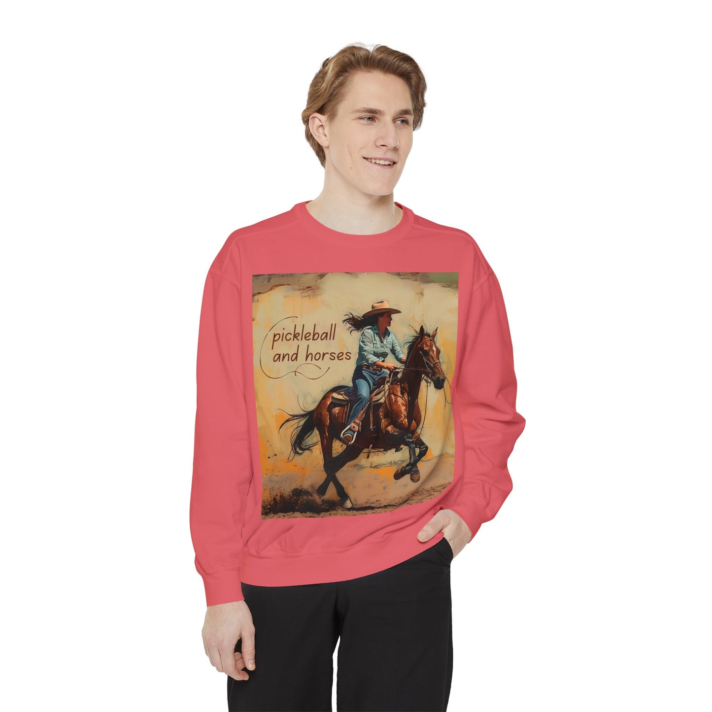 Pickleball and Horses – Unisex Cozy Pickleball Sweatshirt