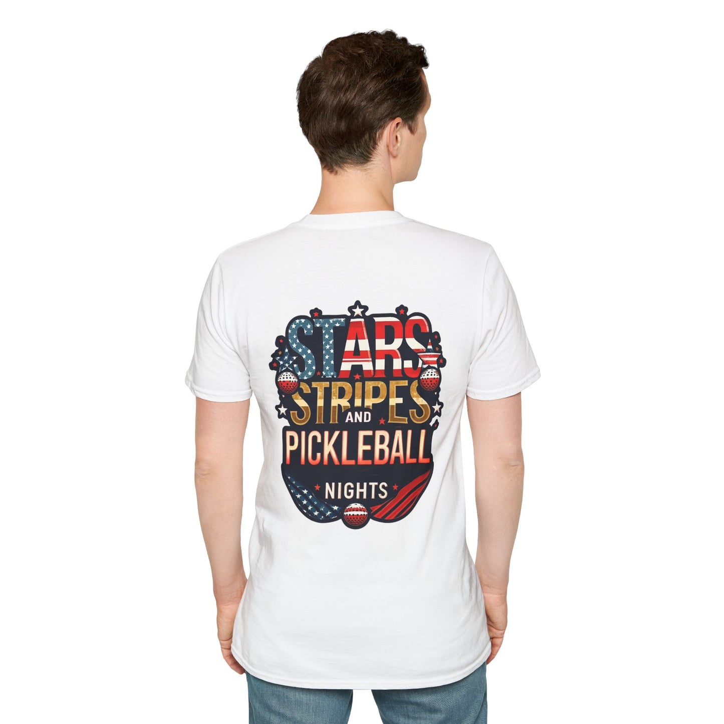 Stars, Stripes and Pickleball Nights Comfort Tee  – Unisex Soft-Style Back