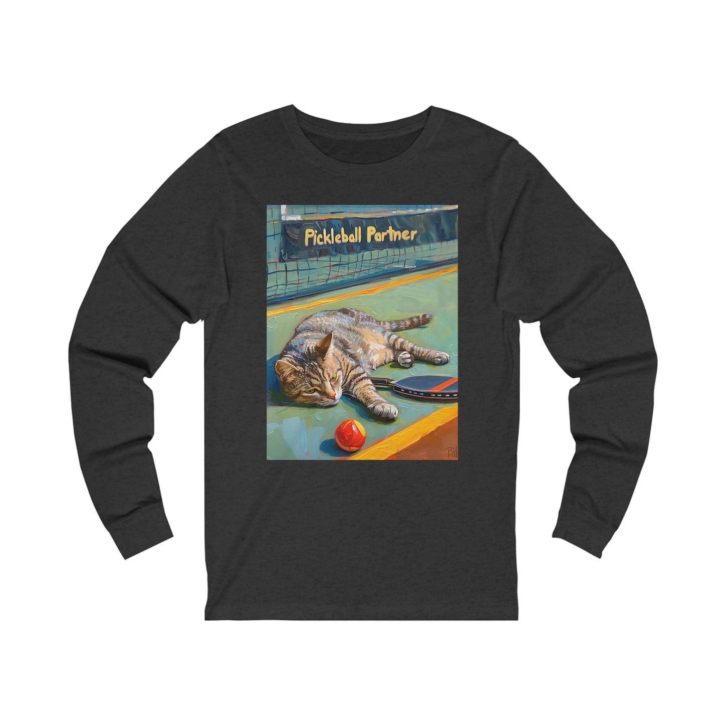 Furry Forehand Feline – Unisex Long Sleeve Pickleball Tee