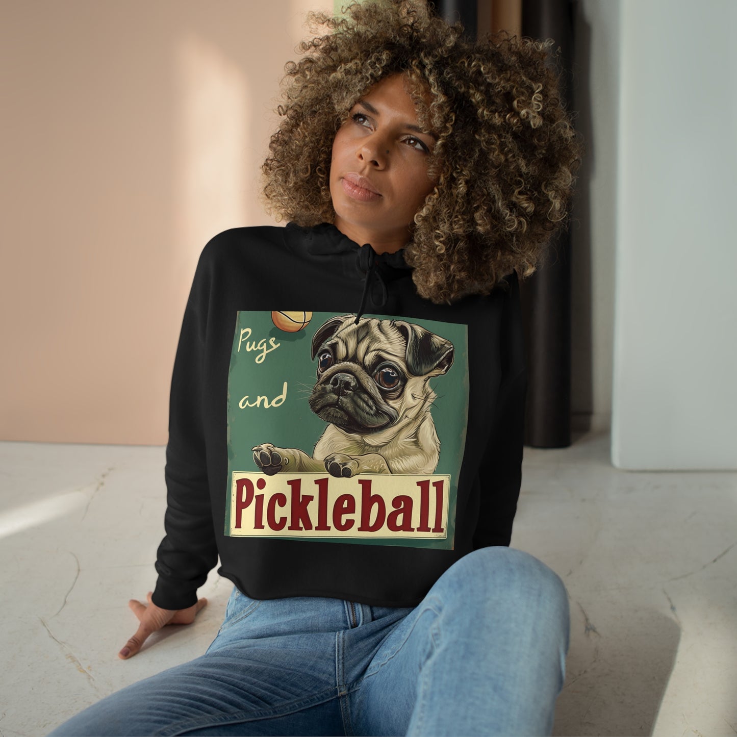 Pugs and Pickleball Casual Crop Hoodie