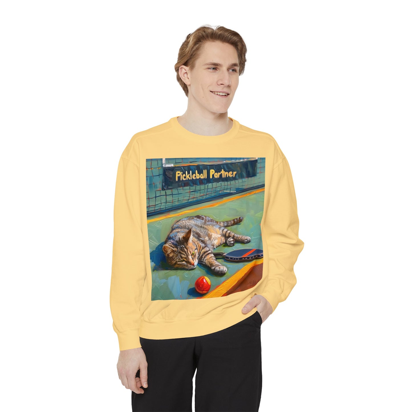 Court Conqueror Cat – Unisex Cozy Pickleball Sweatshirt