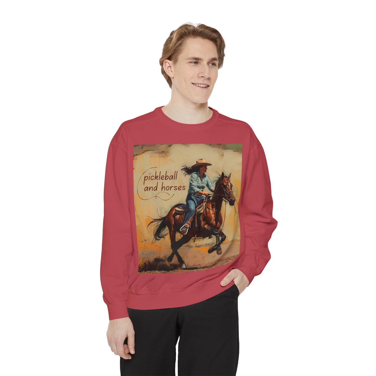 Pickleball and Horses – Unisex Cozy Pickleball Sweatshirt