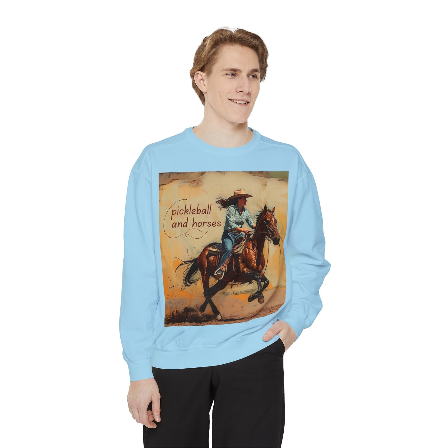 Pickleball and Horses – Unisex Cozy Pickleball Sweatshirt