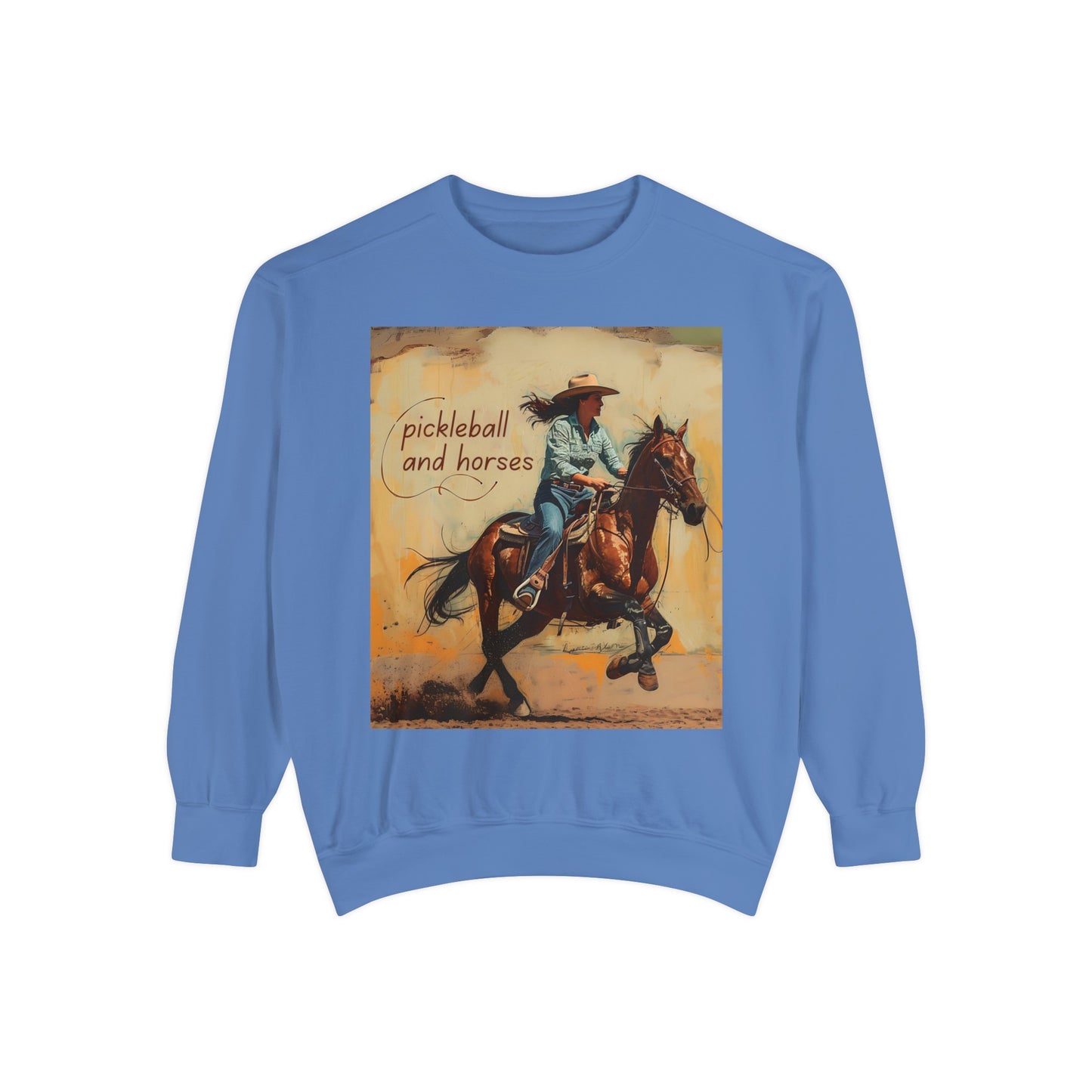 Pickleball and Horses – Unisex Cozy Pickleball Sweatshirt