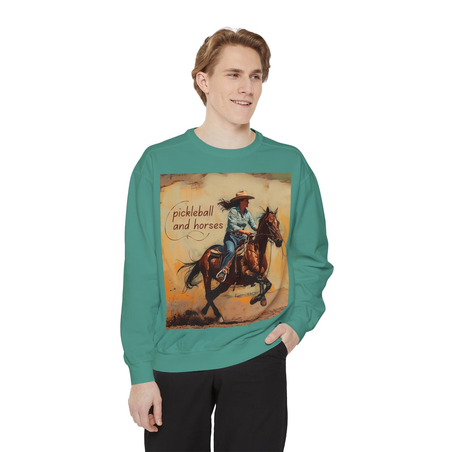 Pickleball and Horses – Unisex Cozy Pickleball Sweatshirt