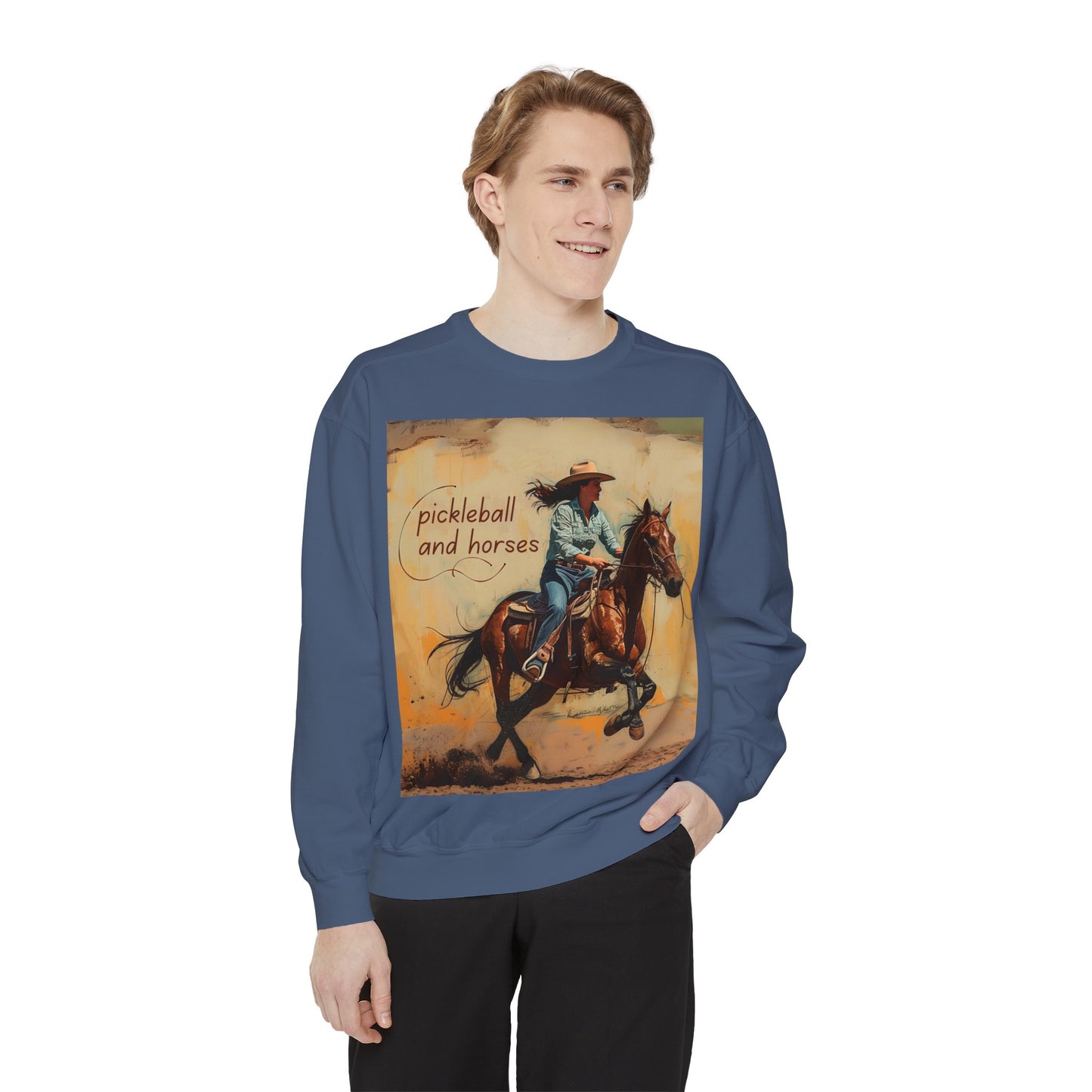 Pickleball and Horses – Unisex Cozy Pickleball Sweatshirt