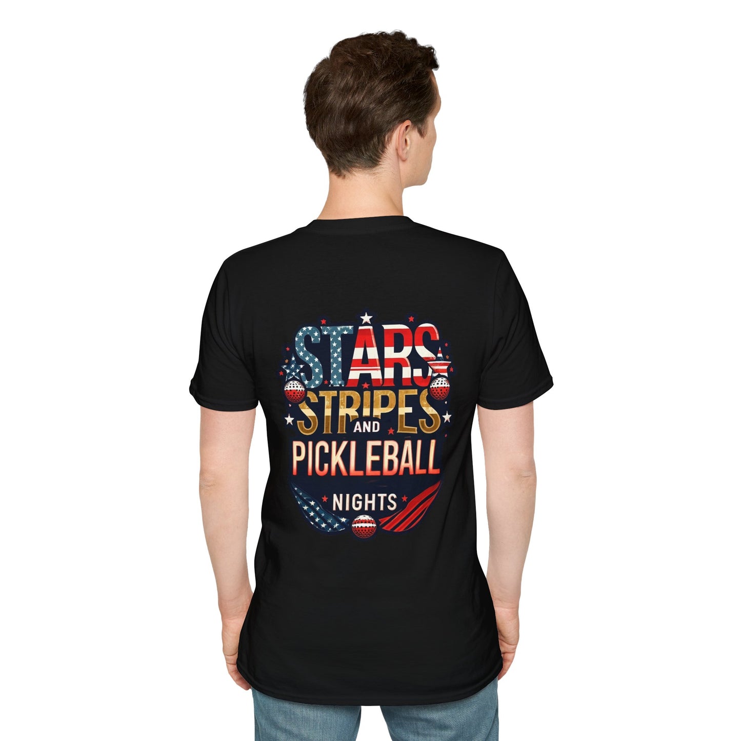 Stars, Stripes and Pickleball Nights Comfort Tee  – Unisex Soft-Style Back